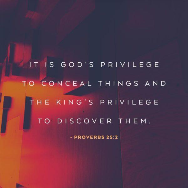 It is God’s privilege to conceal things and the king’s privilege to discover them. – Proverbs 25:2