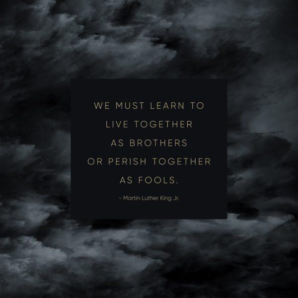 We must learn to live together as brothers or perish together as fools. – Martin Luther King, Jr.