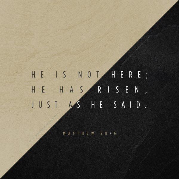 He is not here; he has risen, just as he said. – Matthew 28:6