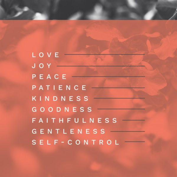 Love, joy, peace, patience, kindness, goodness, faithfulness, gentleness, self-control.