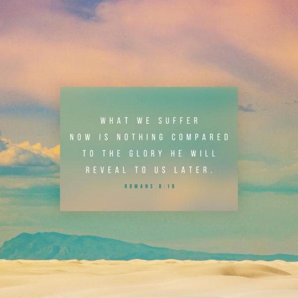 What we suffer now is nothing compared to the glory he will reveal to us later. – Romans 8:18