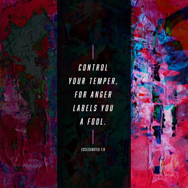 Control your temper, for anger labels you a fool. – Ecclesiastes 7:9