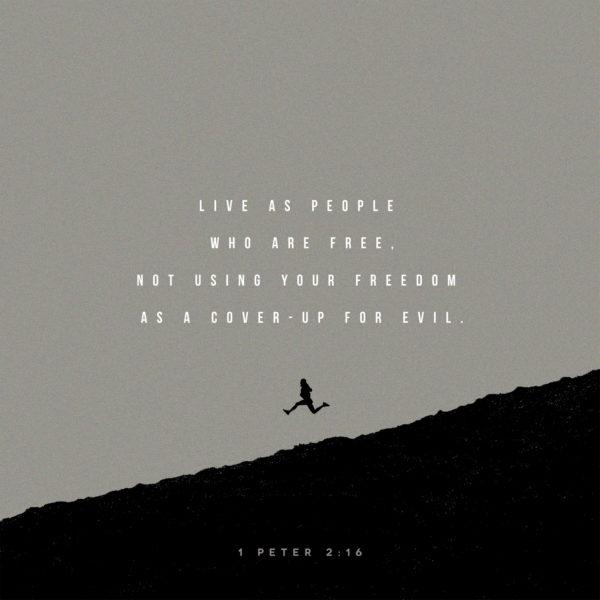 Live as people who are free, not using your freedom as a cover-up for evil. – 1 Peter 2:16