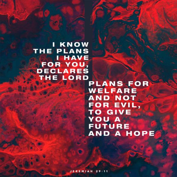 I know the plans I have for you, declares the LORD, plans for welfare and not for evil, to give you a future and a ho...