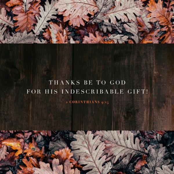 Thanks be to God for his indescribable gift! – 2 Corinthians 9:15