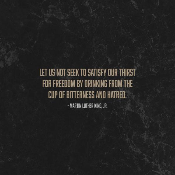 Let us not seek to satisfy our thirst for freedom by drinking from the cup of bitterness and hatred. – Martin L...