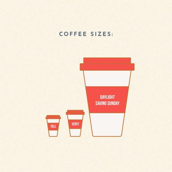 Coffee sizes: Tall, Venti, Daylight Saving Sunday