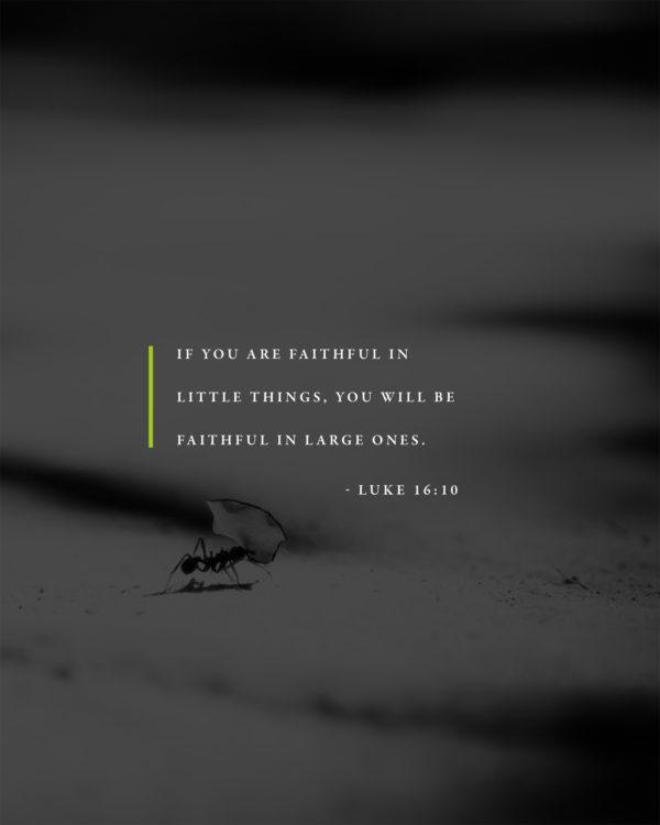 If you are faithful in little things, you will be faithful in large ones. – Luke 16:10