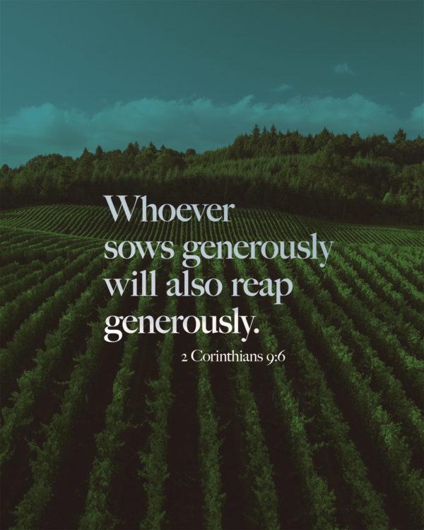 Whoever sows generously will also reap generously. – 2 Corinthians 9:6