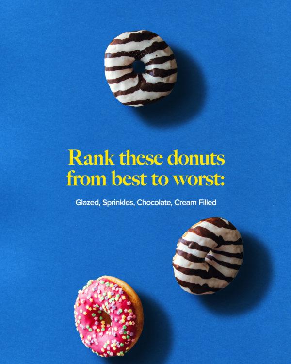 Rank these donuts from best to worst: Glazed, Sprinkles, Chocolate, Cream Filled