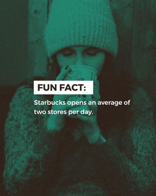 Fun Fact: Starbucks opens an average of two stores per day.