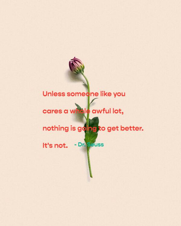 Unless someone like you cares a whole awful lot, nothing is going to get better. It’s not. – Dr. Seuss