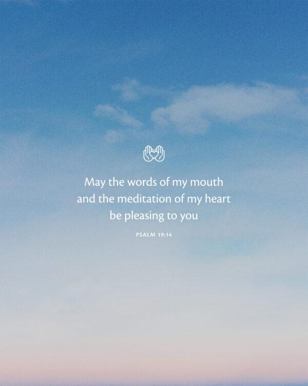 May the words of my mouth and the meditation of my heart be pleasing to you. – Psalm 19:14