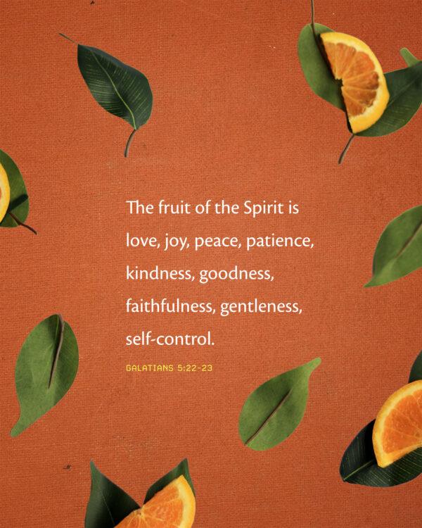 The fruit of the Spirit is love, joy, peace, patience, kindness, goodness, faithfulness, gentleness, self-control. &#...