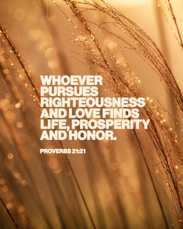 “Whoever pursues righteousness and love finds life, prosperity and honor.” – Proverbs 21:21