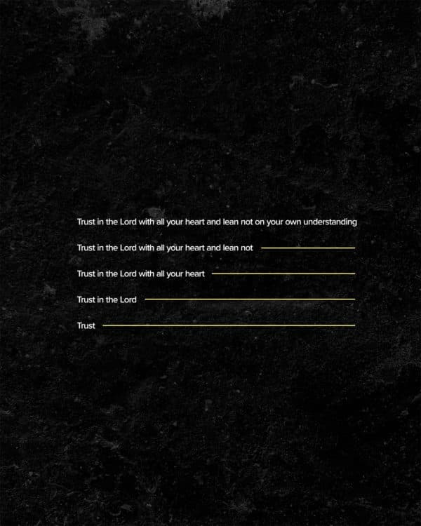 Trust in the Lord with all your heart and lean not on your own understanding.